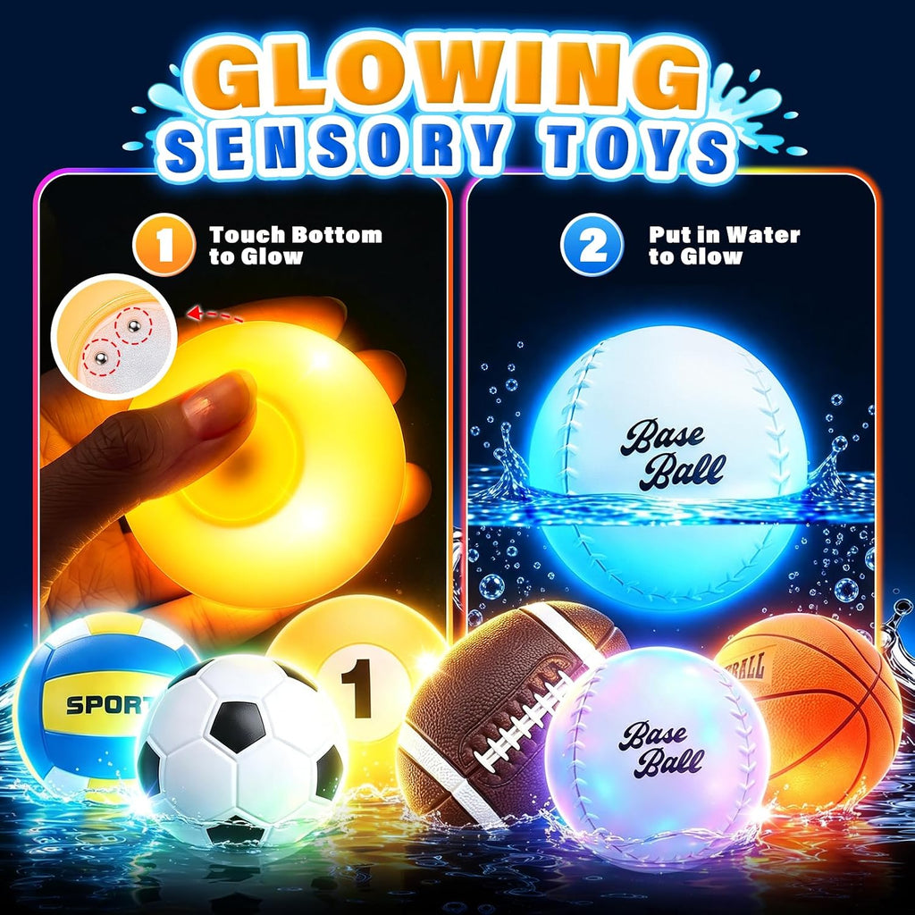 Juguetes de baño, juguete iluminado para bañera para niños pequeños de 1-3 años, 6 piezas con aro de baloncesto
