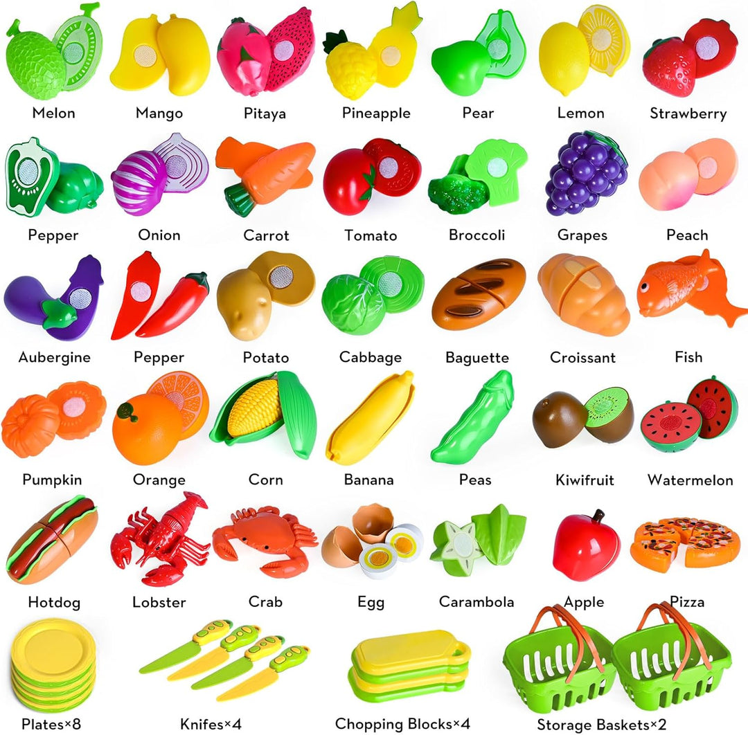 100 PIEZAS Juguetes de Comida de Corte para Cocina Infantil, Juguet...