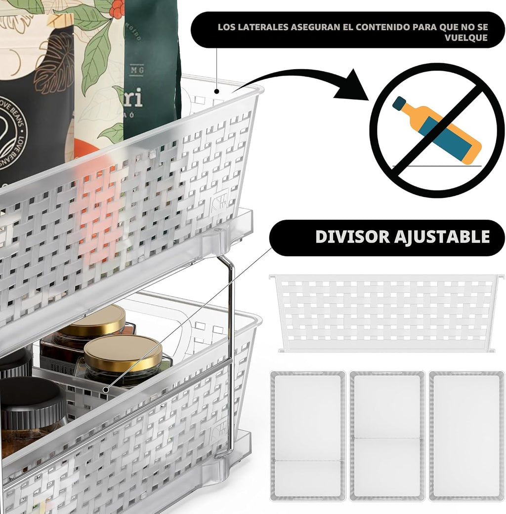 Simple Houseware Organizador Extraíble de 2 Niveles para Debajo del Fregadero, Transparente
