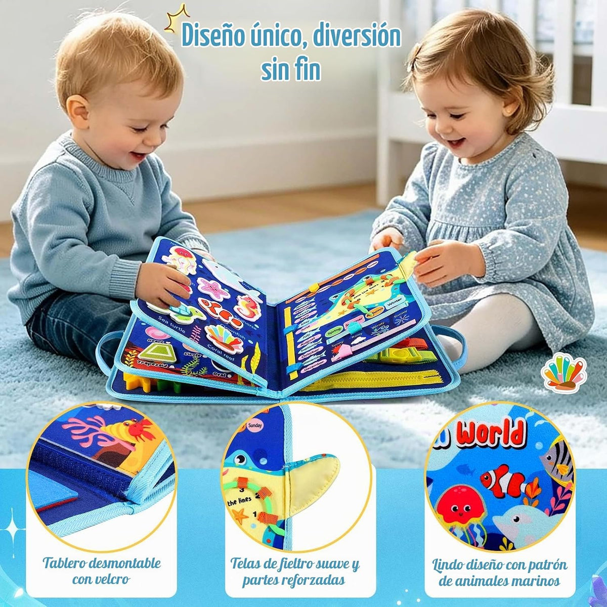 Winblo Tablero de actividades para niños pequeños, juguetes Montessori para niños pequeños, regalo de cumpleaños, libro educativo sensorial de aprendizaje ocupado para niños pequeños, actividades para