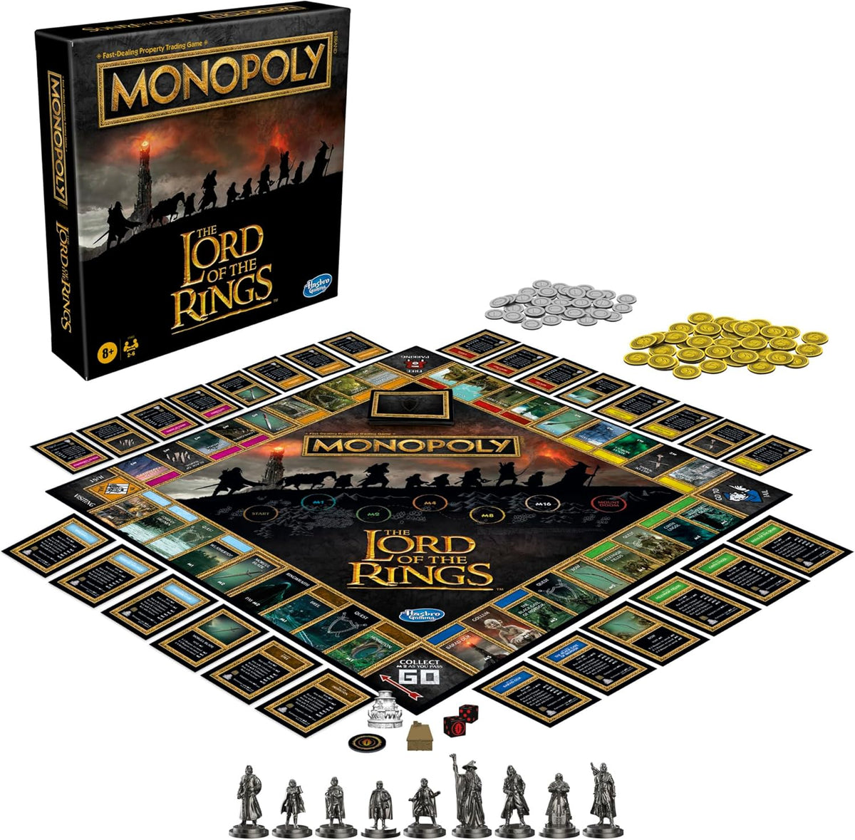 Juego de mesa Hasbro Gaming Monopoly: The Lord of The Rings Edition inspirado en la trilogía de la película, juega como miembro de The Fellowship, a partir de 8 años (exclusivo de Amazon)