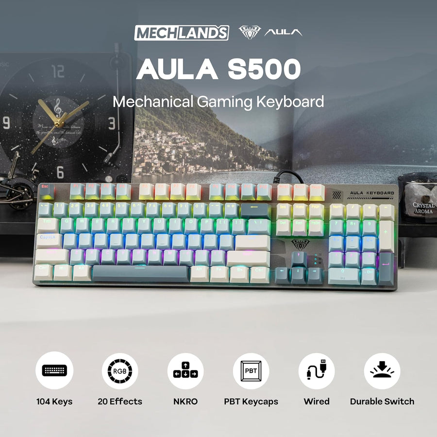MechLands Aula S500 Teclado para juegos con cable, teclado mecánico...