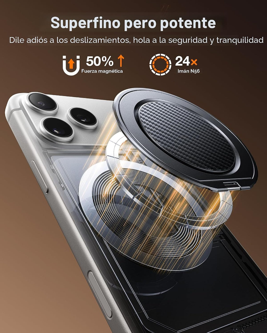 andobil [2026 Ultra-delgado] Agarre magnético para teléfono MagSafe [rotación de 360°] Soporte magnético de anillo de teléfono celular y soporte para accesorios MagSafe y iPhone 17 Air 16 Pro Max Plus