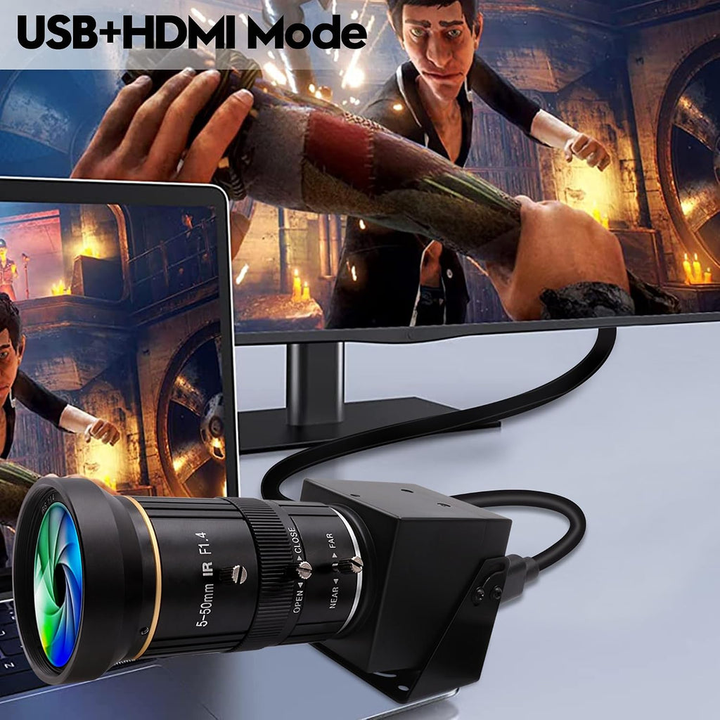 Cámara USB HDMI 4K para transmisión en vivo 10X enfoque variable PC Webcam USB HDMI Salida simultánea videoconferencia Primer plano Zoom dentro y fuera Cámara web para enseñanza en línea