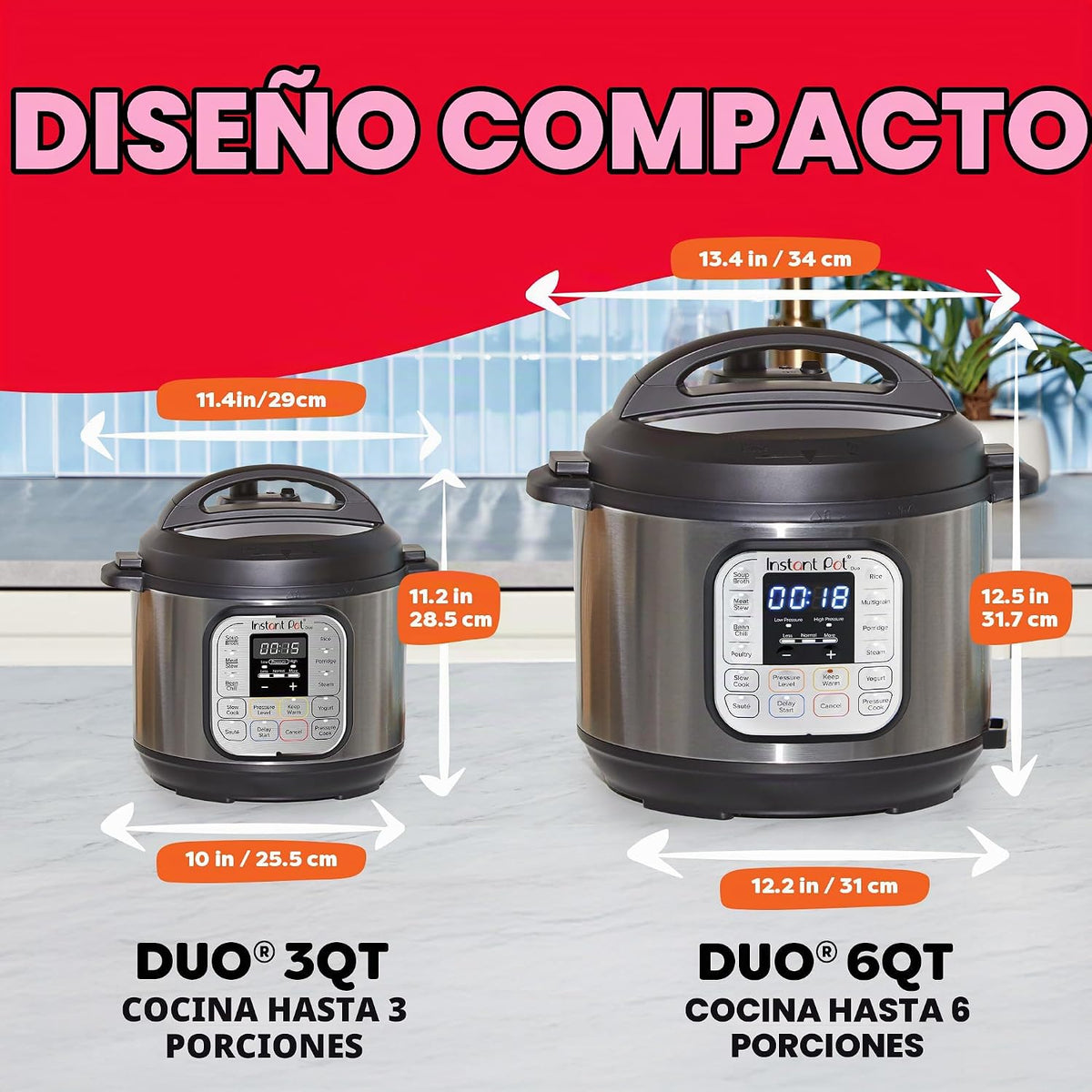 Instant Pot IP-DUO60, 6cuartos/1000W - Olla a presión multifunción 7 en 1, Acero inoxidable y negro