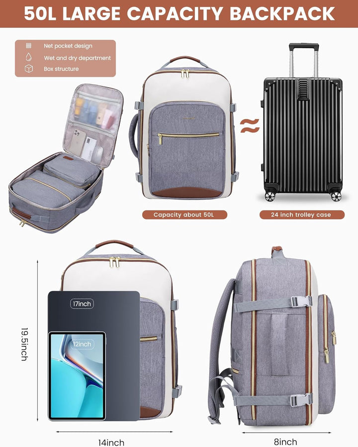 LOVEVOOK Mochila de viaje de 50 litros para mujeres y hombres, equi...