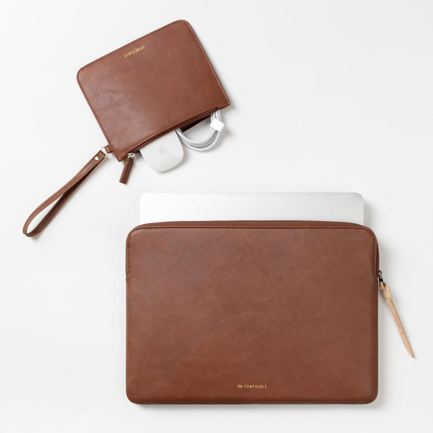 Comfyable Funda de piel para laptop con funda para accesorios, comp...
