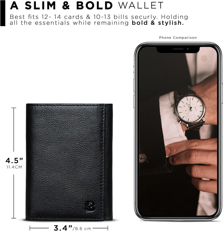 SERMAN BRANDS Billetera Tríptica para Hombres - Cuero Genuino con B...