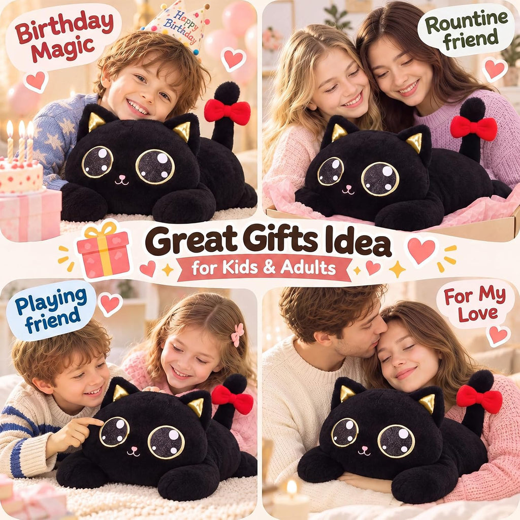 meowtastic Peluches de Gato Negro Pesados, Almohada de felpa para niños