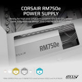 CORSAIR RM750e ATX 3.1 PCIe 5.1 Ready Fuente de alimentación comple...