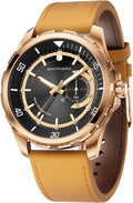 SAPPHERO Reloj para hombre con subesfera de fecha/esfera de números arábigos, cuarzo analógico, correa de acero inoxidable/piel, 164 ft impermeable, reloj de pulsera de vestir casual para trabajo de