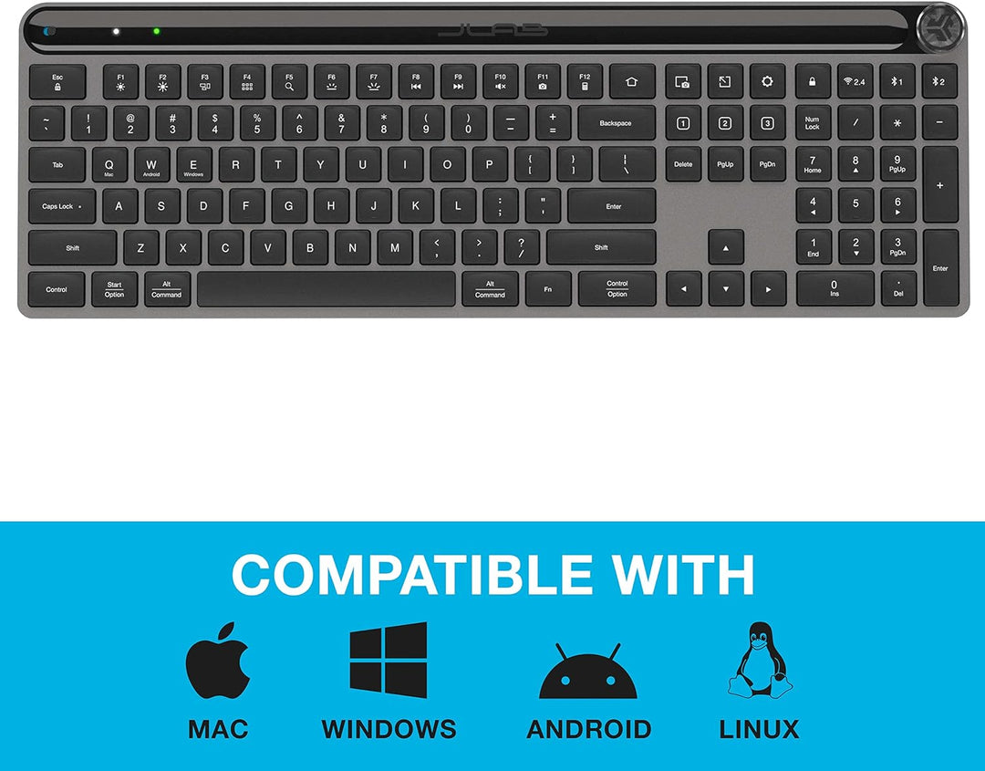 JLab, Epic, teclado inalámbrico, Bluetooth 5.2, USB Dongle, multidi...