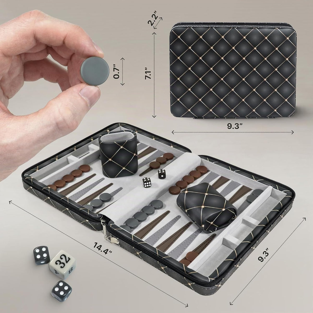 Juegos magnéticos de backgammon de viaje para adultos, juego de mesa de backgammon de piel sintética de calidad para adultos y niños, regalo de 14 pulgadas para hombre, tablero de backgammon con 32