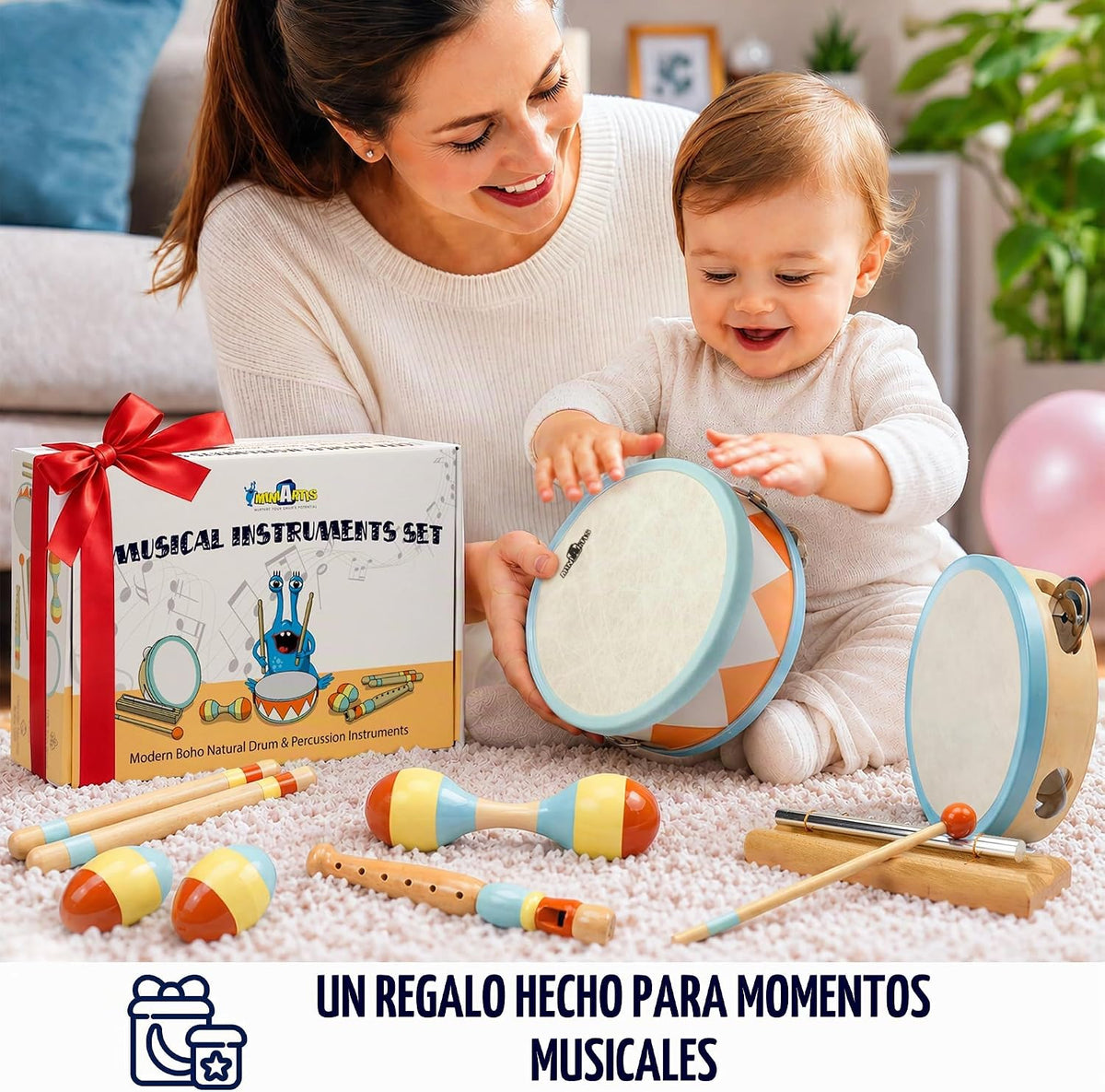 Juego de batería para niños con instrumentos musicales de madera Montessori