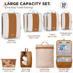 OlarHike 10 Juego de Cubos de Compresión para Viaje, Cubos Expansibles para Ahorro de Espacio para Organizar Ropa, Bolsas para Equipaje y Maleta con Más de 1000 Orificios de Malla (Marrón)