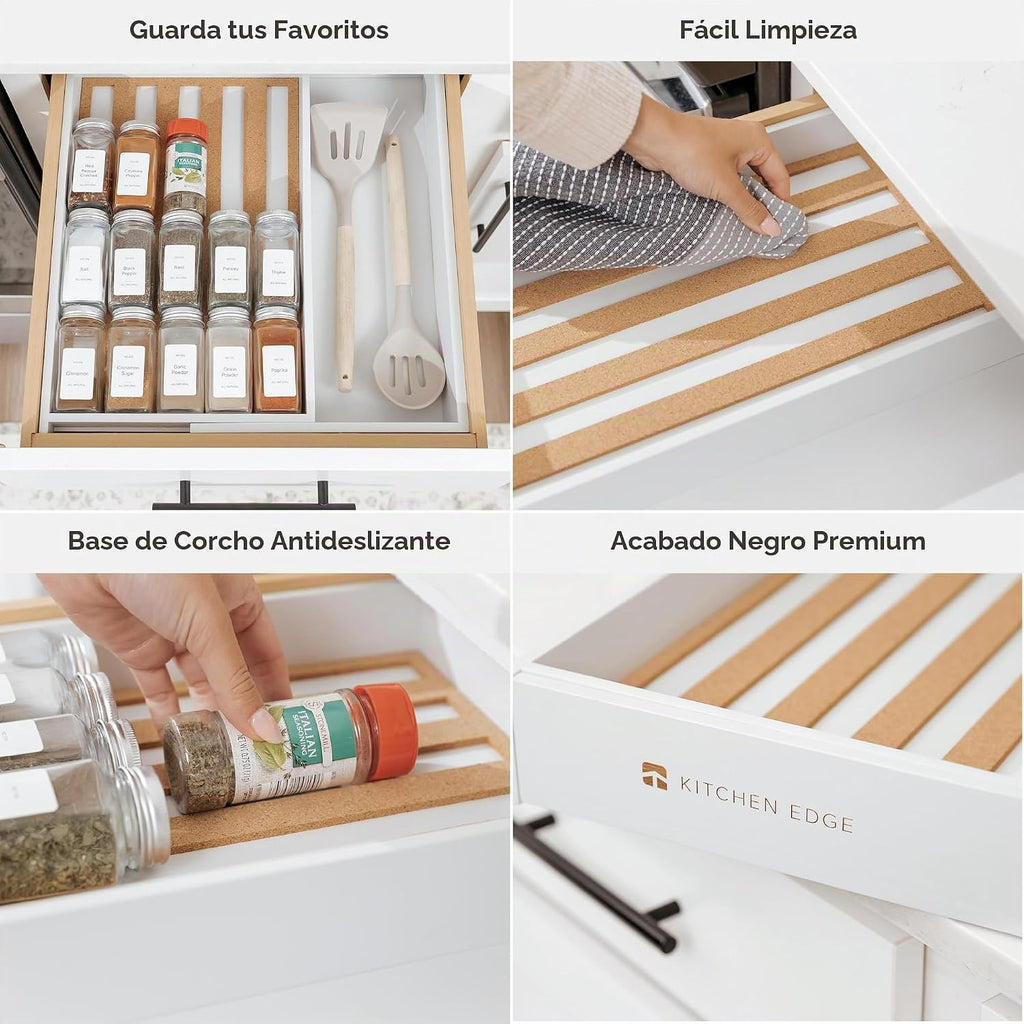 Organizador extensible para cajones de especias, bambú blanco