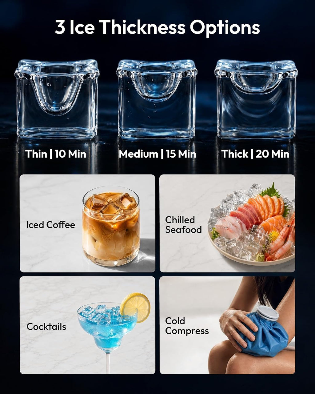 EUHOMY Máquina de hielo comercial, 120 libras/24 horas, máquina de hielo de acero inoxidable debajo del mostrador con filtro de agua, capacidad de almacenamiento de 33 libras, 45 cubos en 8-12 minutos