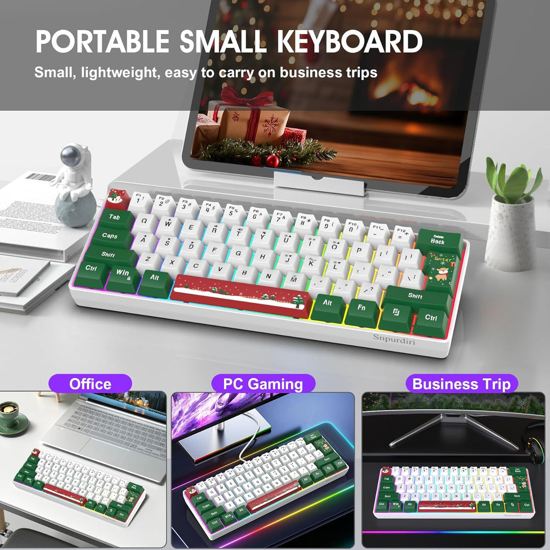 Snpurdiri Teclado para juegos 60% con cable, retroiluminado RGB, pe...