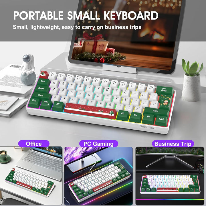 Snpurdiri Teclado para juegos 60% con cable, retroiluminado RGB, pe...
