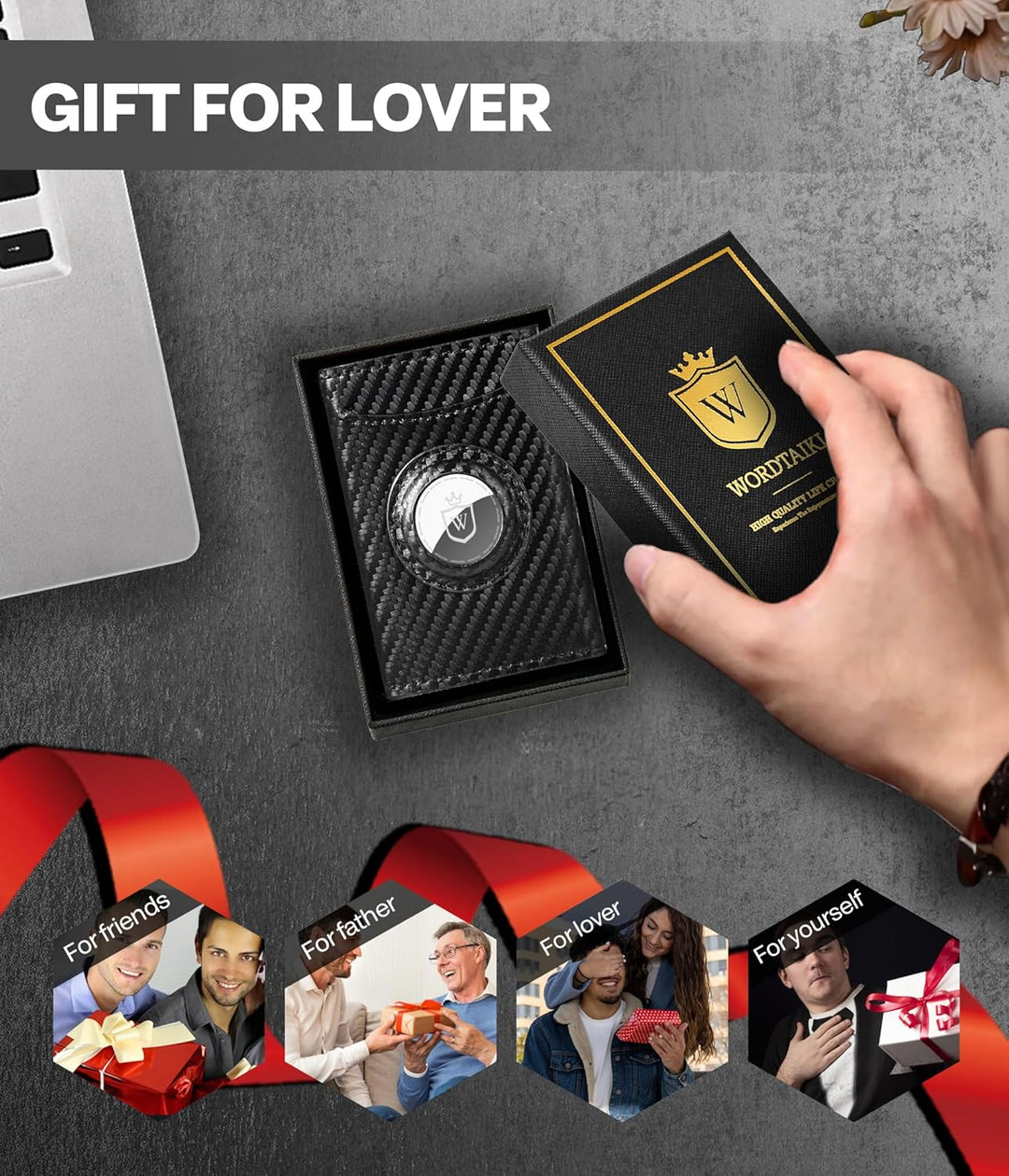 Wordtaiki Billetera inteligente para hombre para AirTag, billetera...