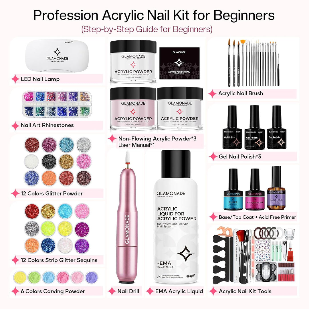 Kit de uñas acrílicas Glamonade para principiantes: juego profesion...