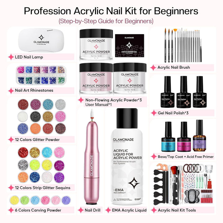 Kit de uñas acrílicas Glamonade para principiantes: juego profesion...