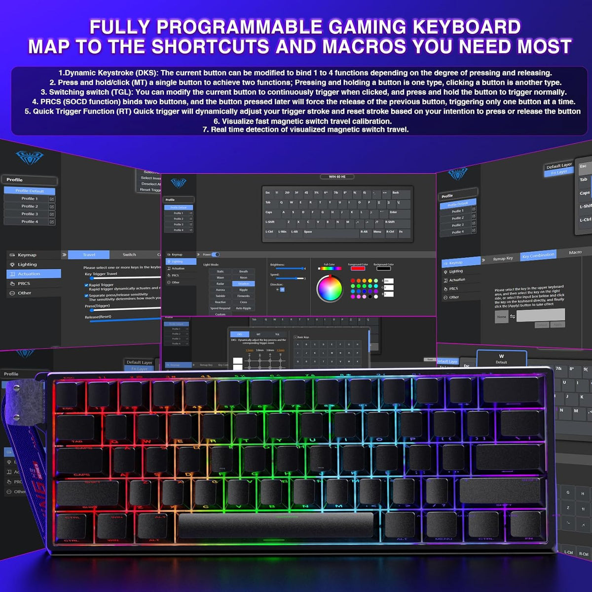 Aula WIN60 HE - Teclado mecánico 60% para juegos con cable, interru...