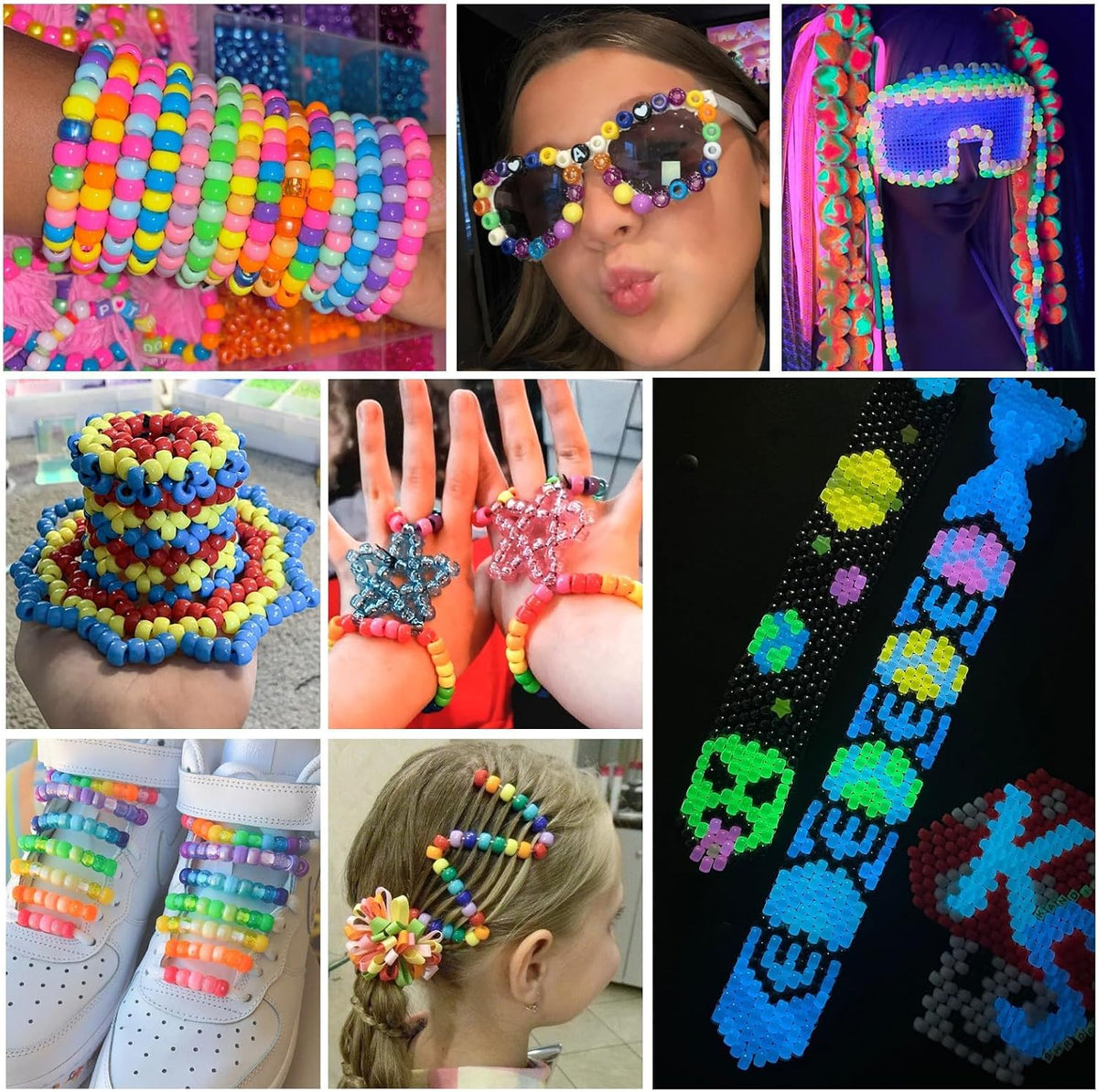 Gionlion Más de 6000 cuentas de poni en 30 colores surtidos, incluye cuentas que brillan en la oscuridad, cuentas Kandi para hacer joyas, pulsera de la amistad, cuentas de pelo de 0.236 x 0.315 pulgadas para trenzas en embalaje resistente a los golpes