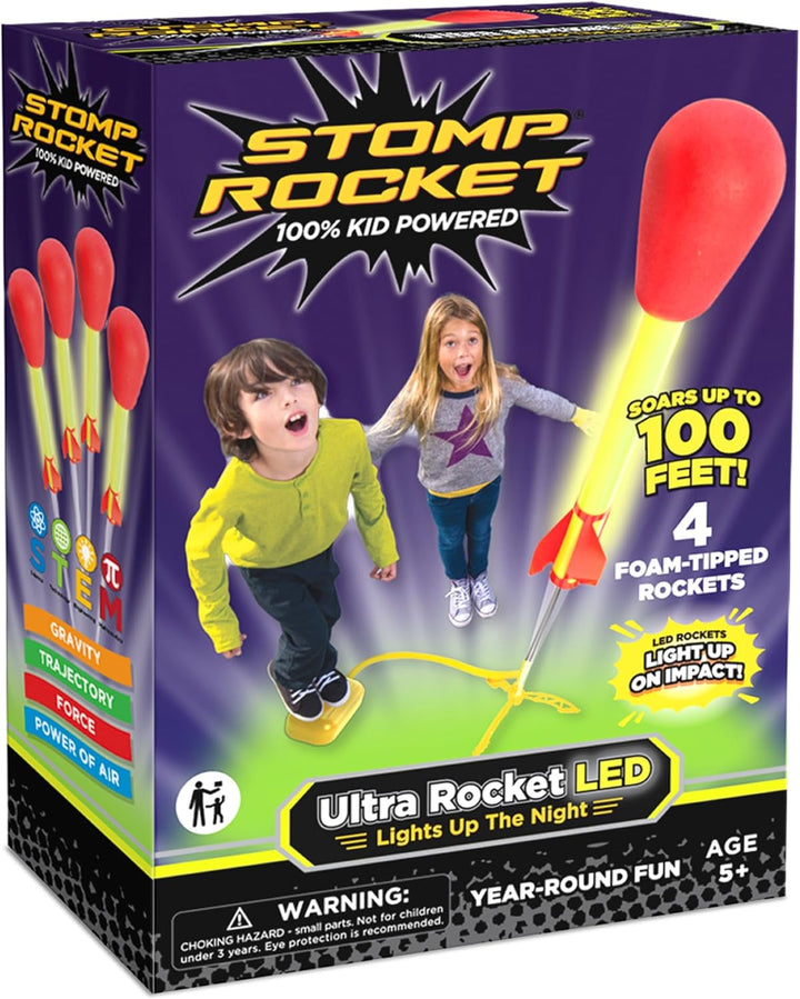 Stomp Rocket Lanzacohetes ultra LED para niños, 4 cohetes con punta...