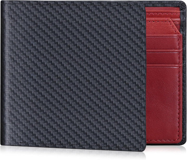 VISOUL Billeteras de cuero de fibra de carbono para hombre con bloq...