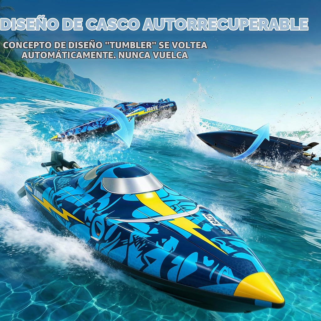 Barco a control remoto de alta velocidad de 16 pulgadas para adultos y niños, barco grande de control remoto rápido de más de 40 KPH para piscinas, lagos y ríos, con luces LED, diseño