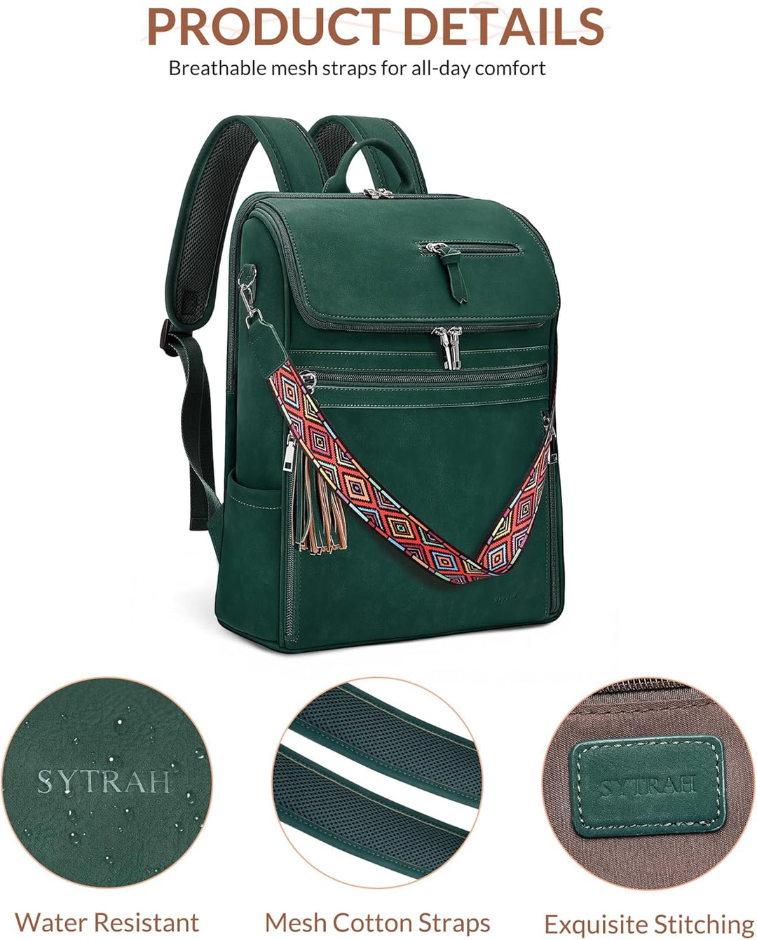 Mochila de cuero para laptop SYTRAH para mujer, bolso de diseñador...