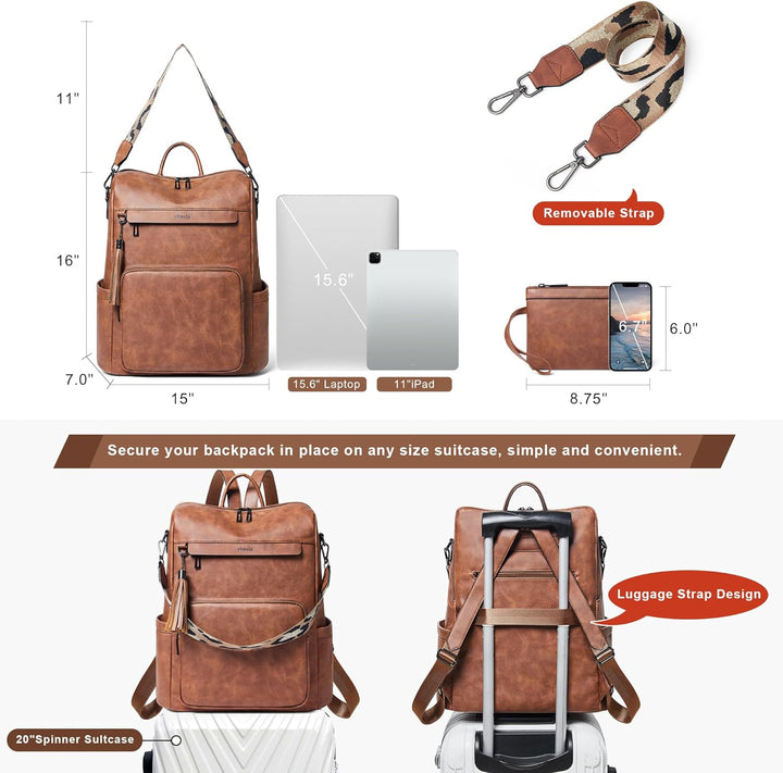 Shrrie Mochila de cuero vegano para computadora portátil para mujer...