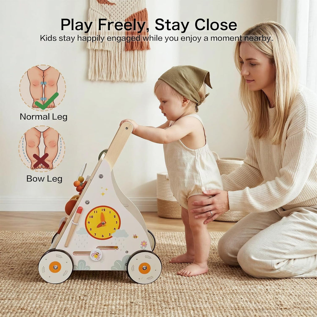 Centro de actividades de madera para caminar para bebés con música y juego