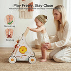 Centro de actividades de madera para caminar para bebés con música y juego