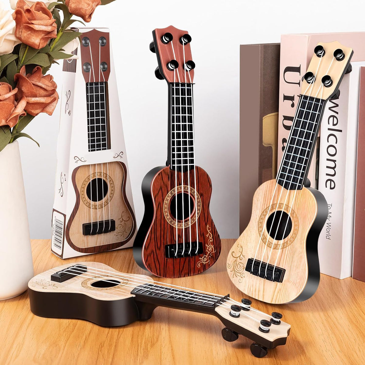 Mini guitarra para niños, 12 unidades, 10 pulgadas, 4 cuerdas, mini ukelele