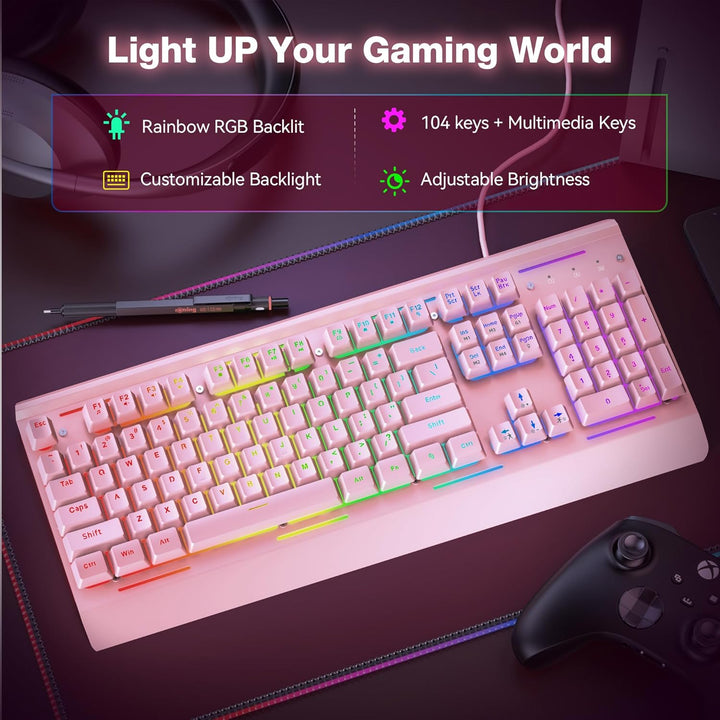 TECKNET Teclado para juegos, teclado de computadora USB con cable,...