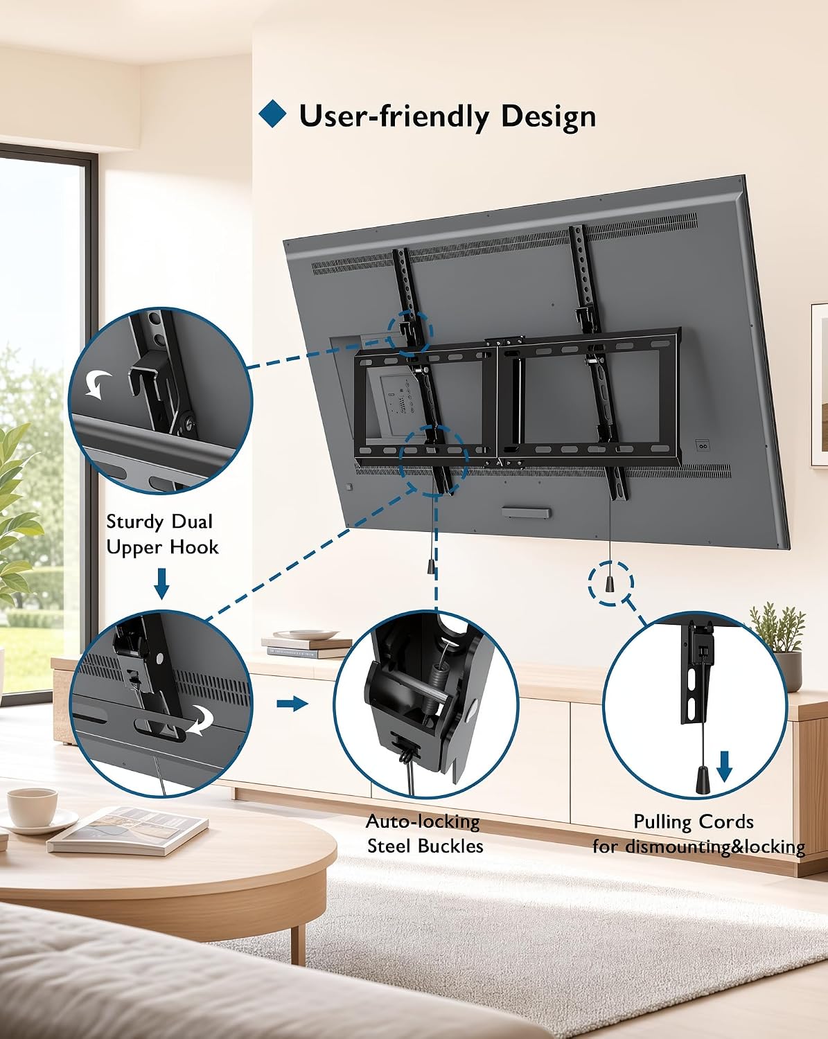 BONTEC Soporte de pared para TV, 37-85 pulgadas, soporta hasta 132 libras