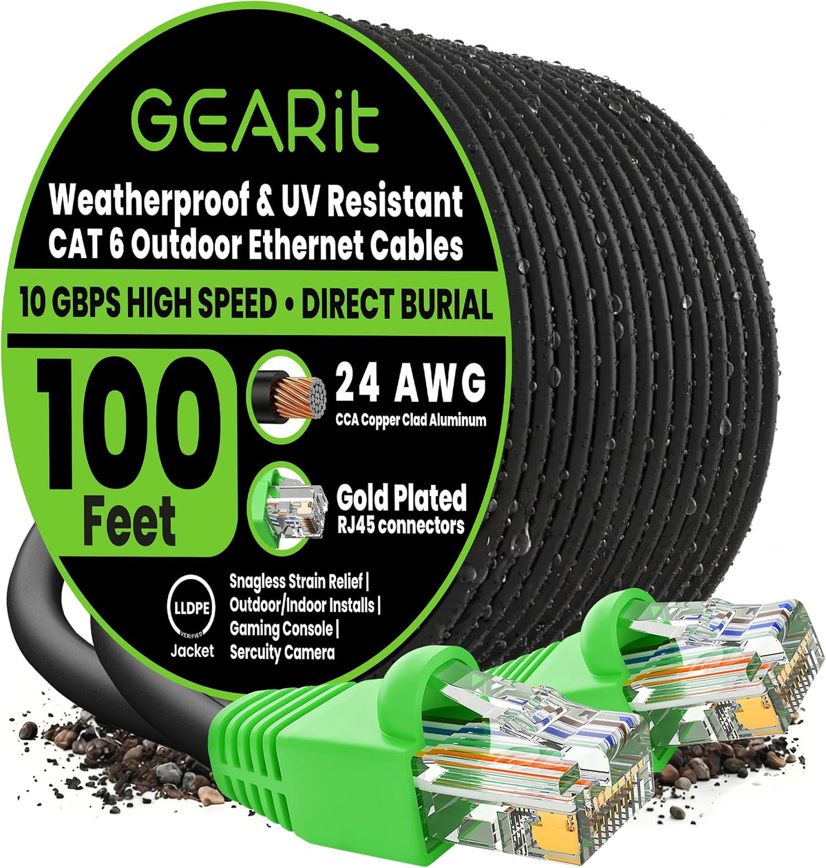 GEARit - Cable Ethernet Cat 6 de 100 pies, cable Cat6 de entierro directo