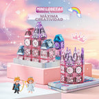 Bloques magnéticos de princesa, castillo de princesa, bloques magnéticos de viaje con caja de metal y 2 muñecas, mini azulejos magnéticos para niñas, juegos de simulación, regalos sensoriales STEM