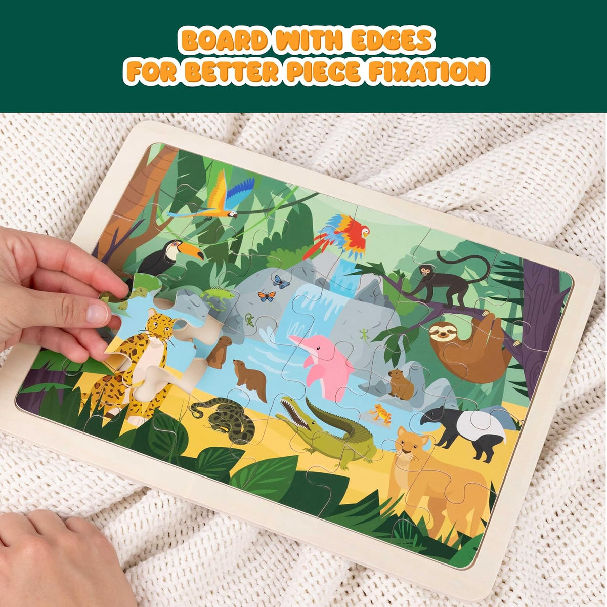 BONNYCO Rompecabezas de madera para niños de 4 a 6 años y 3 a 5 años. Juego de 6 rompecabezas de 24 piezas con tablero, animales de diversos ecosistemas. Juguetes educativos, regalos de aprendizaje