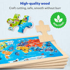 SYNARRY Rompecabezas de madera grandes de EE. UU., mapa del mundo y sistema