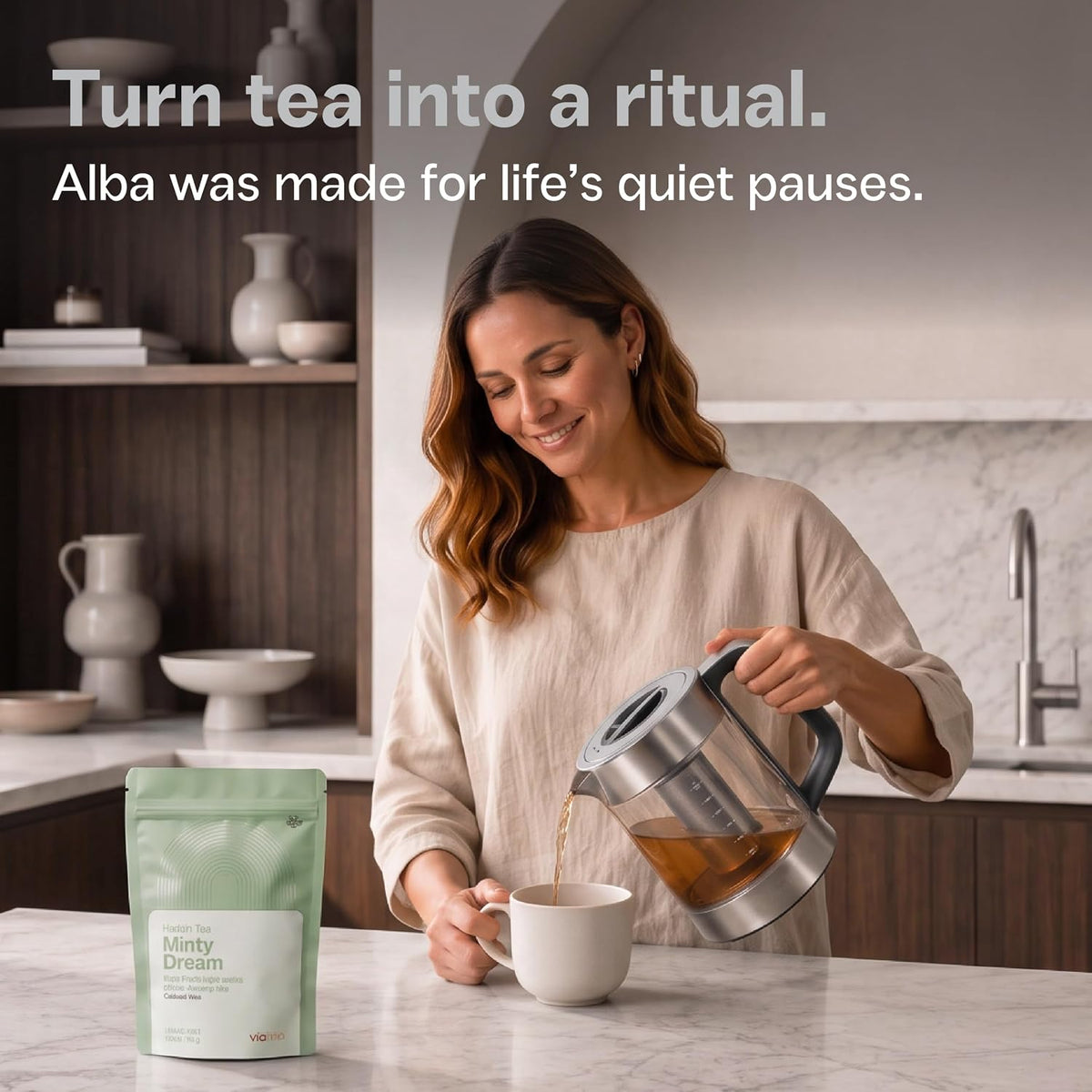 Viante Alba - Tetera eléctrica con infusor, sin plástico, 1,5 L