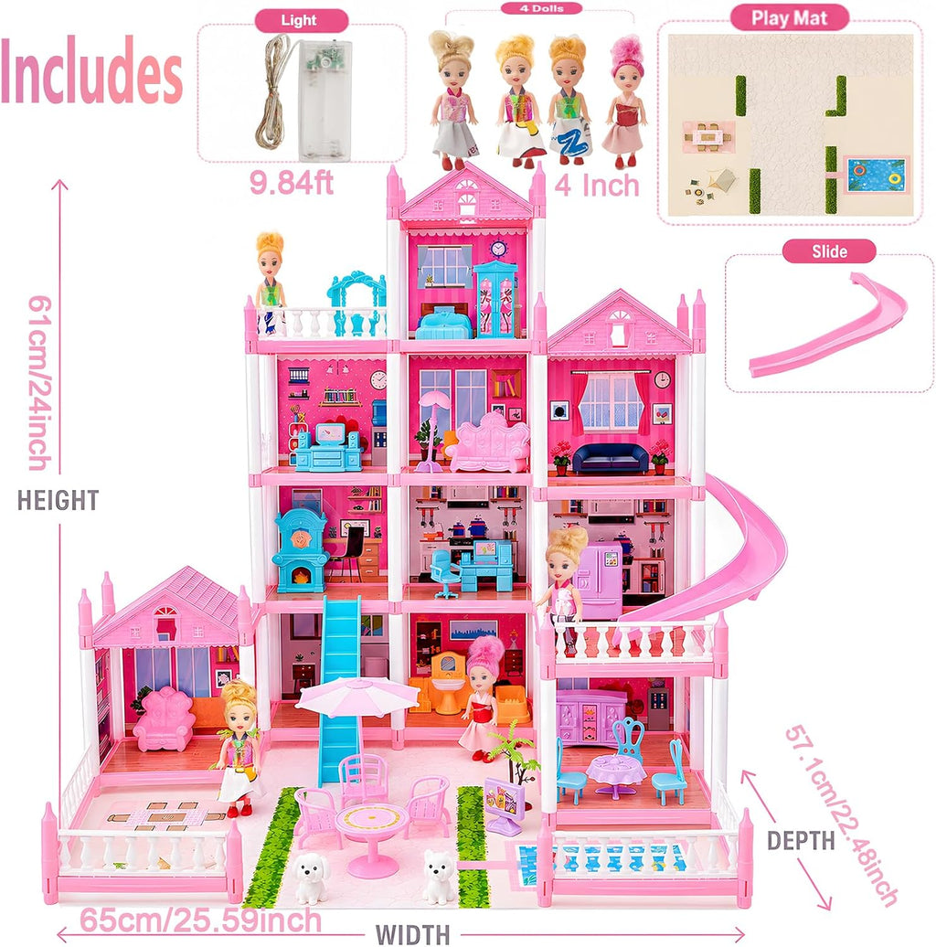 Casa de muñecas Dream para niñas de 3 a 16 años con luces, alfombrilla