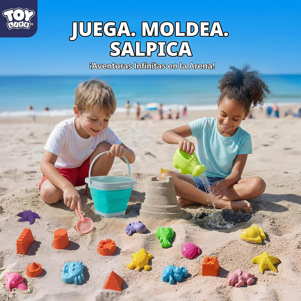 TOY Life Juego de 23 piezas de arena Ocean Beach, moldes de animales
