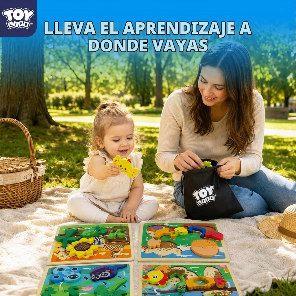 TOY Life Juguetes de ciclo de vida para niños, rompecabezas de madera para niños pequeños de 2 a 4 años, 4 piezas grandes, rompecabezas de animales para niños pequeños de 1 a 3, juguetes Montessori para niños de 1, 2, 3 años, juguete educativo para bebés