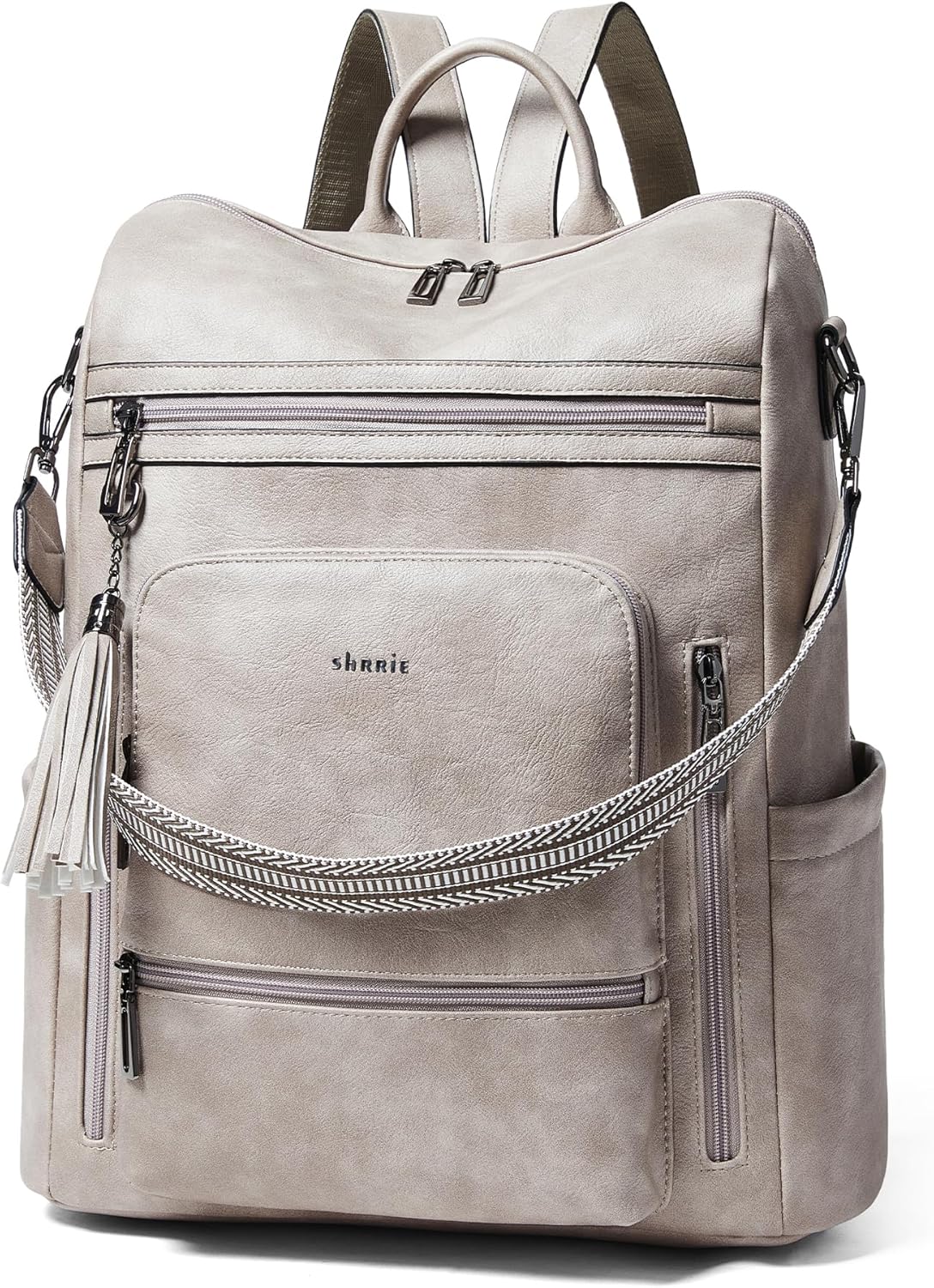 Shrrie Mochila de cuero vegano para computadora portátil para mujer...