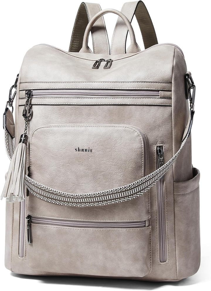 Shrrie Mochila de cuero vegano para computadora portátil para mujer...