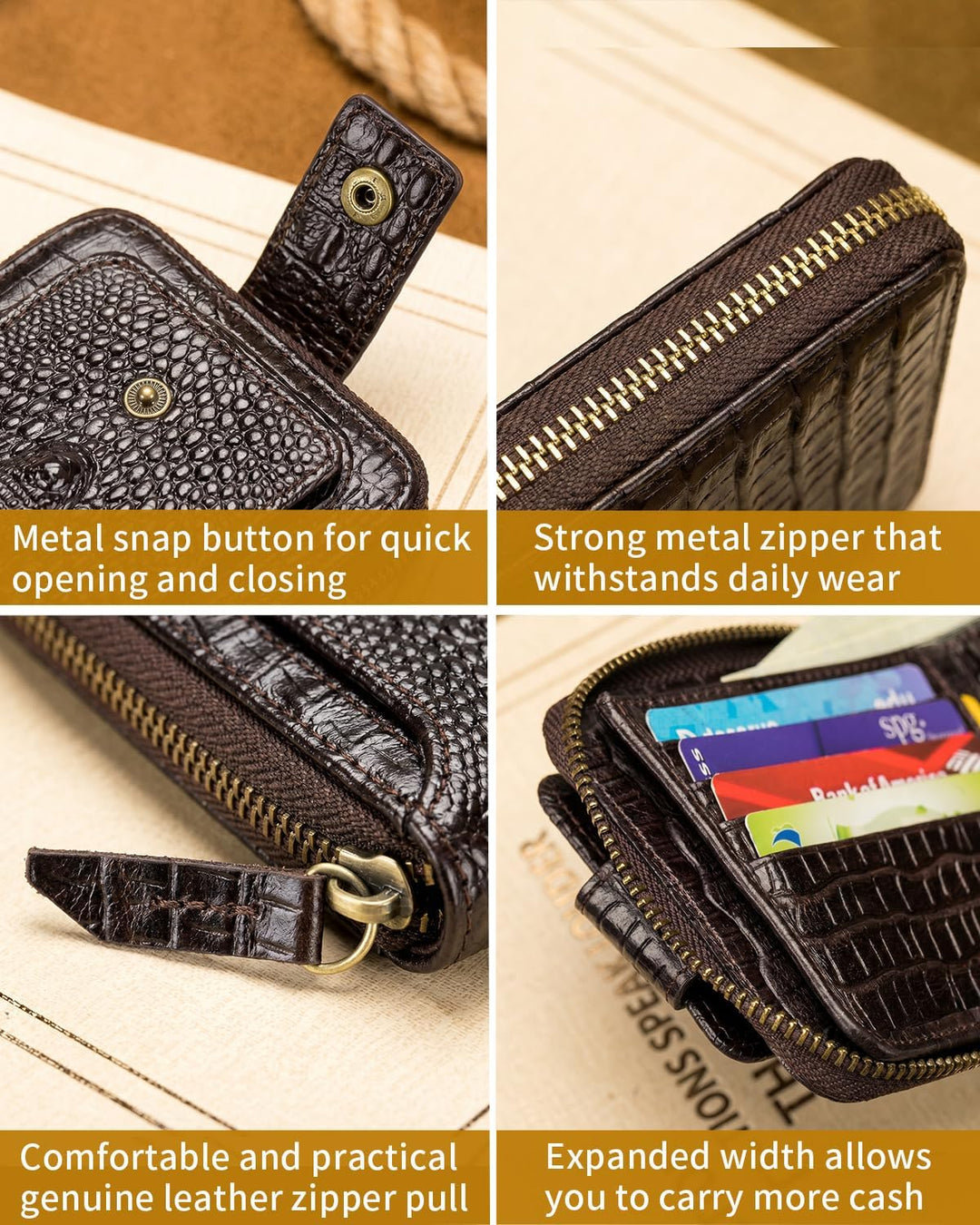 Cartera de cuero genuino con patrón de cocodrilo Steel Lion para ho...