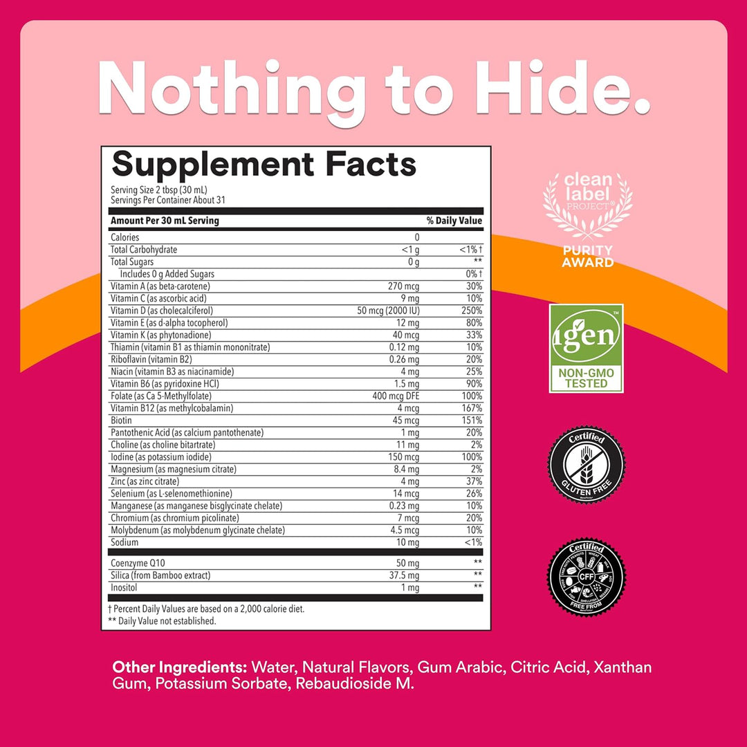 SmartyPants Multivitamínico líquido sin azúcar para mujeres, contie...